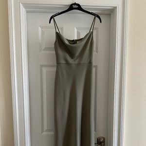 BHLDN Crepe Moss Cowl-Neck Midi Slip Dress